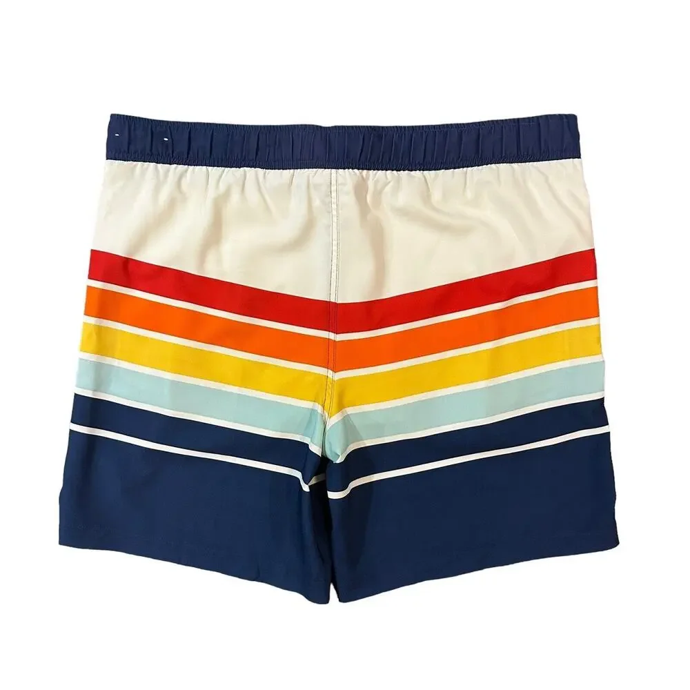 Corona Swim Trunks Mens L 36/38 Blue Colorful Striped Board Shorts Beer Retro